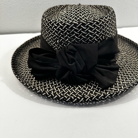 Vintage Firethorn women’s Woven Straw Hat “champion Hills” black & tan - Picture 3 of 7